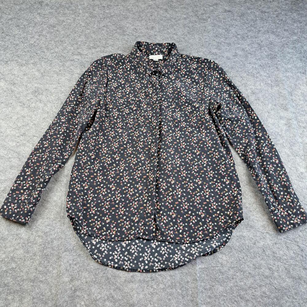 Garnet Hill Shirt Womens Small Silk Button Long Sleeve Polka Dot Floral Top